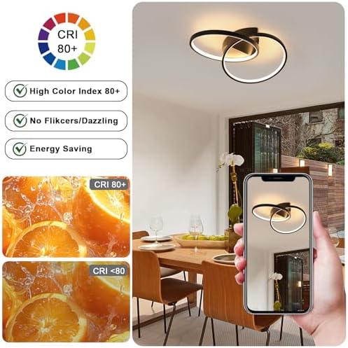 Dorlink LED Ceiling Light, Bedroom Ceiling Lights 33W 2970LM, Dual-Round Hallway Ceiling Light Fixture, 3000K Black Light Fittings for Kitchen, Living Room, Dining Room
