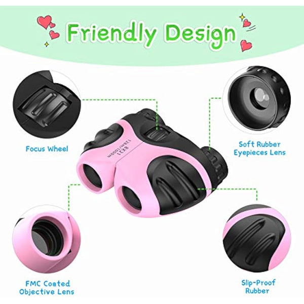 EUTOYZ Binoculars for Kids, 4 5 6 7 8 9 Year Old Girl Gifts for 3-10 Year Olds Boys Toys Age 4-10 Kids Toys Outdoor Toys for Kids Xmas Gifts Stocking Fillers Child Birthday Gifts Pink