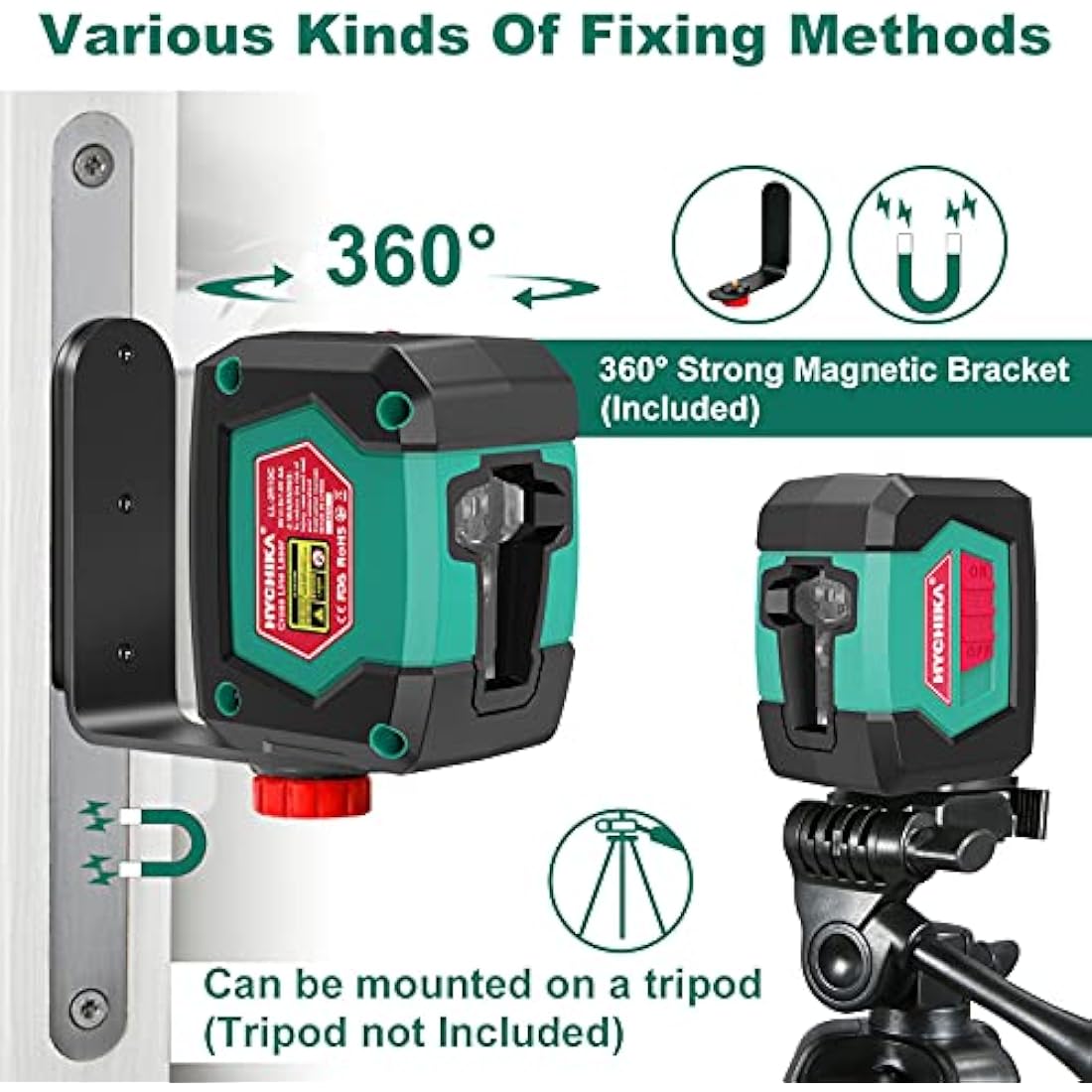 HYCHIKA Laser Level, Laser Levels Self Leveling with Double Laser Module, Laser Spirit Level with 2 Lines Horizontal/Vertical, Flexible Magnetic Base, 2 x AA Batteries Included