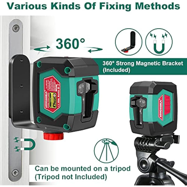 HYCHIKA Laser Level, Laser Levels Self Leveling with Double Laser Module, Laser Spirit Level with 2 Lines Horizontal/Vertical, Flexible Magnetic Base, 2 x AA Batteries Included