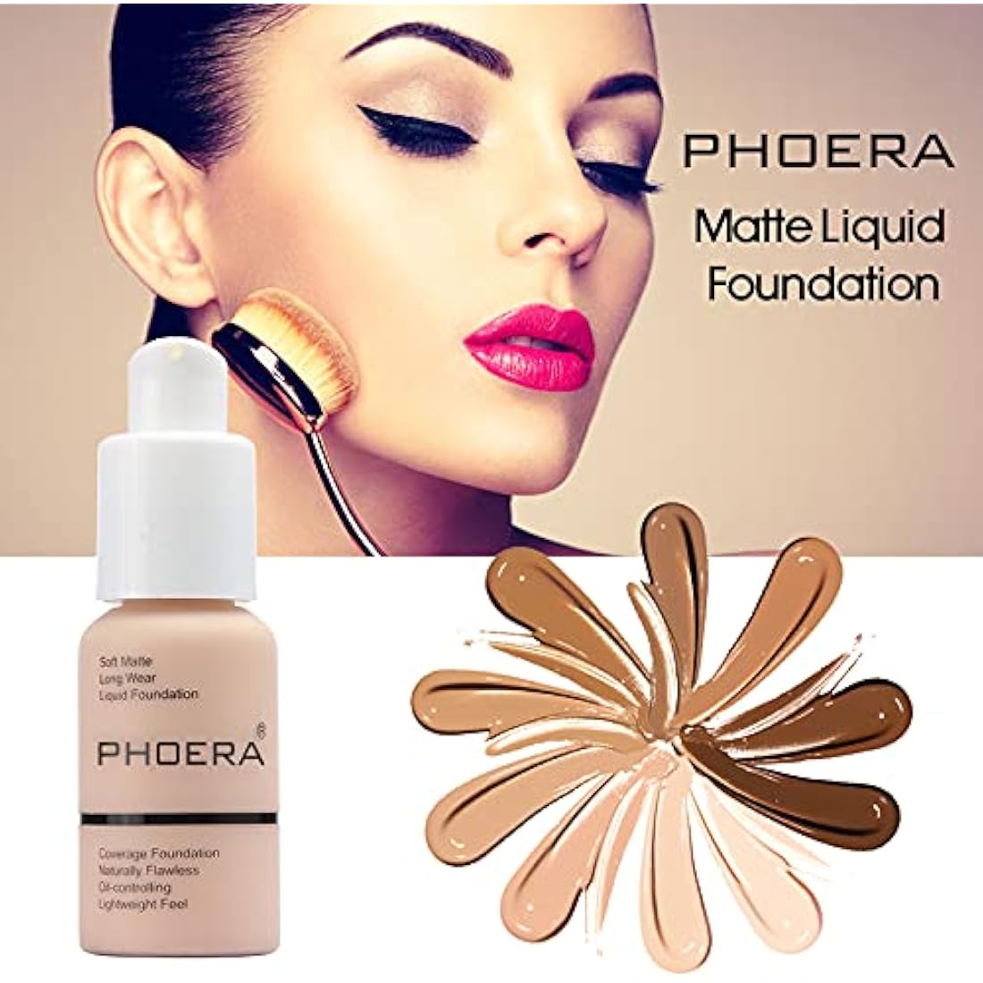 ABRUS® - Phoera Foundation Makeup, Full Coverage, Soft Matte Oil Control Concealer, Liquid Foundation, Long Lasting 24HR Waterproof and Blendable 30ml (103 Warm Peach)