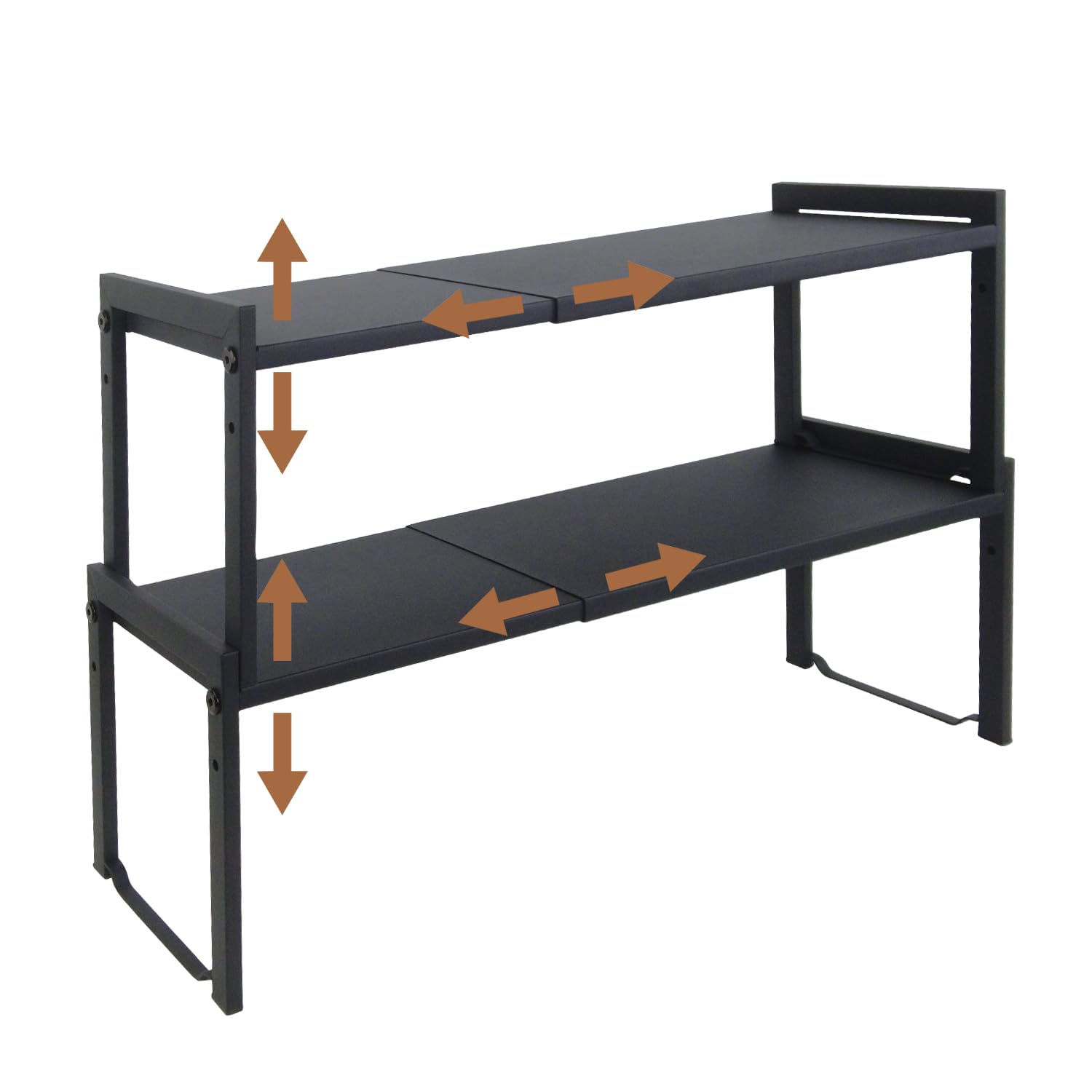 Goodsnetic 2 Packs Expandable Cabinet Shelf 13.8~26"(L), Stackable Kitchen Counter Shelf Organizer, 22LBS Heavy Duty Shelf Riser, Countertop Storage