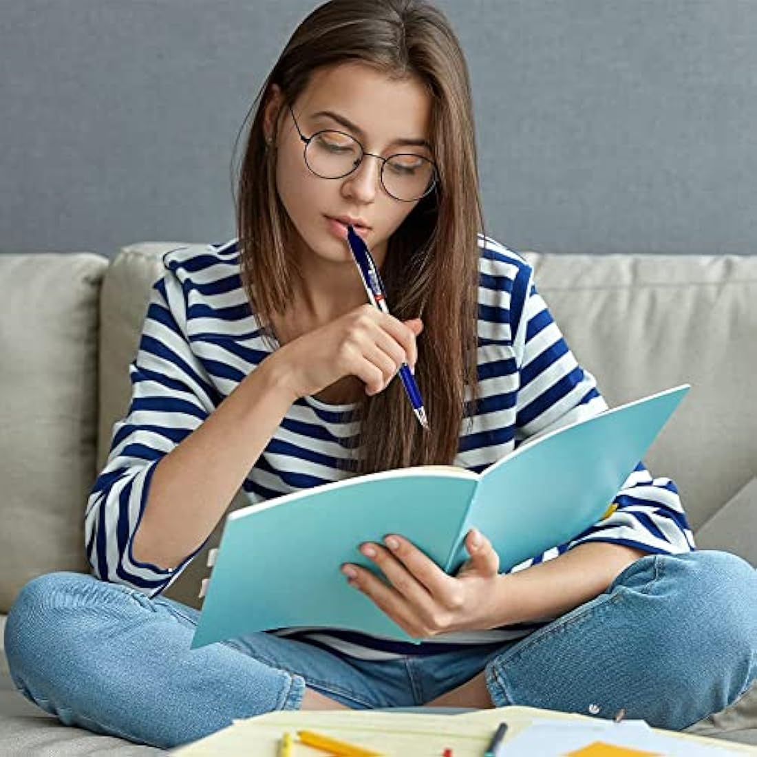 Cello Comfort Blue Ballpoint Pens - Premium Retractable Biro Pens with Ergonomic Grip, Medium Point 1.0mm, Blue Ink,Pack of 12 - Ideal for Office, School & Home Writing