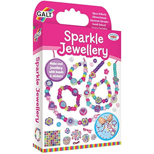 Galt Sparkle Jewellery - Childrens Necklace and Bracelet Making, Craft Kit for Kids - Fun Activity Pack with Colourful Beads and Stickers, Encourages Creativity and Motor Skills - Ages 5 Years Plus
