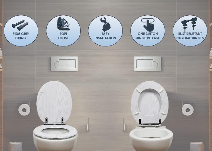 AQUALONA® Luxury Soft Close Toilet Seat - Moulded Wood - Stainless Steel Slow Close Hinges - Click, Lift & Clean Technology (Bamboo Toilet Seat)