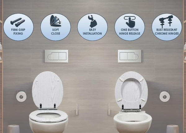 AQUALONA® Luxury Soft Close Toilet Seat - Moulded Wood - Stainless Steel Slow Close Hinges - Click, Lift & Clean Technology (Bamboo Toilet Seat)