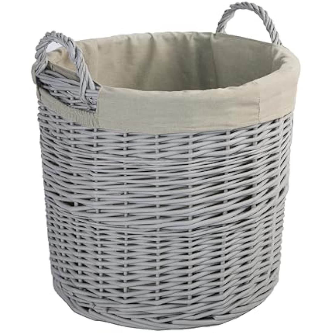 Home Storage Grey Painted Round Wicker Basket Laundry Toys Baby Nursery Collection Box (Medium)
