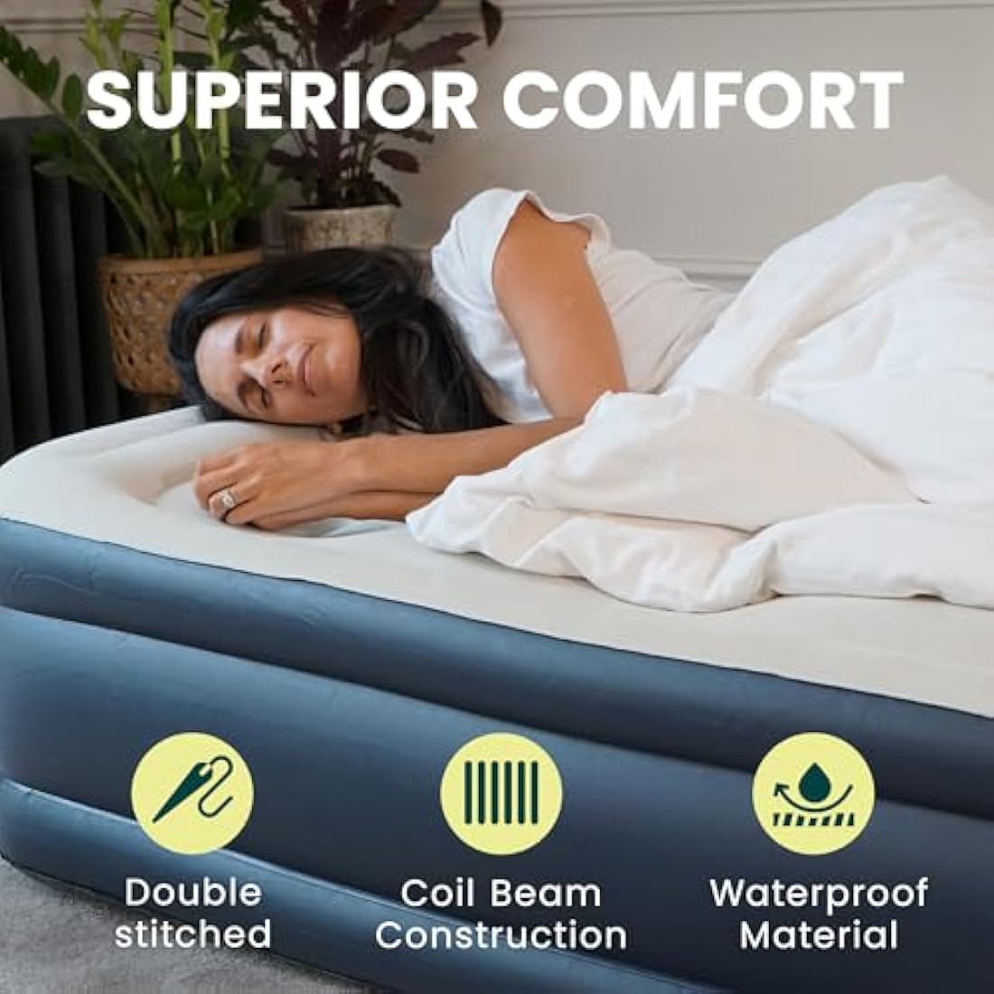 Green Haven Raised Single Air Bed with Built-in Electric Pump – Self-Inflating Blow-Up Mattress with Storage Bag – Waterproof & Durable Camping Air Mattress for Indoor & Outdoor Use