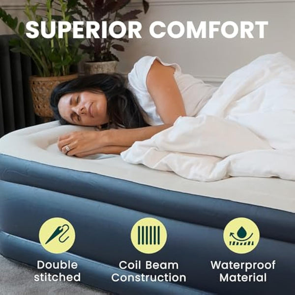 Green Haven Raised Single Air Bed with Built-in Electric Pump – Self-Inflating Blow-Up Mattress with Storage Bag – Waterproof & Durable Camping Air Mattress for Indoor & Outdoor Use