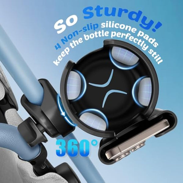 Guiseapue Pram Cup Holder: Universal Drink Coffee Cup Holder with Phone Holder Organiser for Stroller, Pushchair, Buggy, Bike, Wheelchair, Walker, Baby Essentials for Newborn, Gifts for Women, Mom