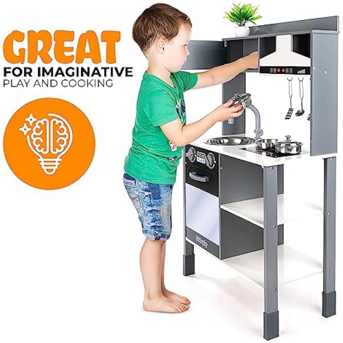 Green series Kinderplay Toy Kitchen | Kids Play Kitchen - Modern Kids Kitchen | Beautiful Wooden Kitchen | Kitchen Kids | Toddler Kitchen | Kitchen Toy | Children Wooden Play Kitchen, model GS0062