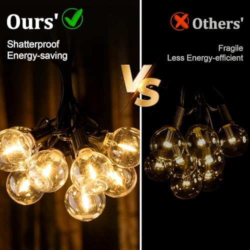 JEYMORKEY 20M 65Ft Outdoor String Lights LED Mains Powered Waterproof G40 Globe String Lights with Plastic Bulbs Shatterproof Garden Lights for Balcony, Bistro, Wedding, WarmWhite