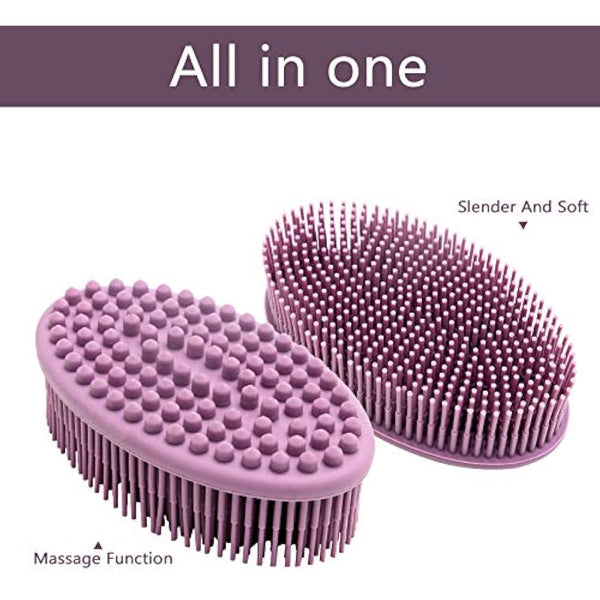 Body Brush,Silicone Body Bath Brush Double Side Back Scrubber Handle Bath Shower Brushes Scrubbers with Ultra Soft Bristles,Non-Slip