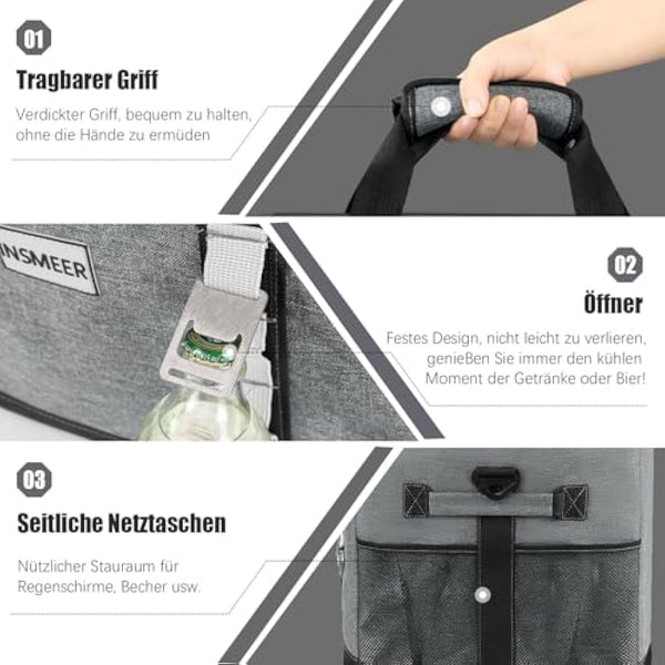 INSMEER 48L Large Cool Bag with Easy Top Access Opening, 65 Cans Foldable Cooler Bag, XXL Waterproof Cool Bag, Insulated Bag for Camping, Picnic, Beach, Hiking, Family Outdoor Activities, Festival