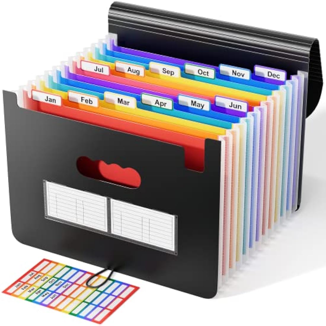 ABC life Expanding File Folder Accordion File Organiser 12 Pockets, Portable A4 Desktop Document Filling Box, Plastic Rainbow Expandable Bag, Accordian Bill Receipt Paper Organiser with Colored Labels