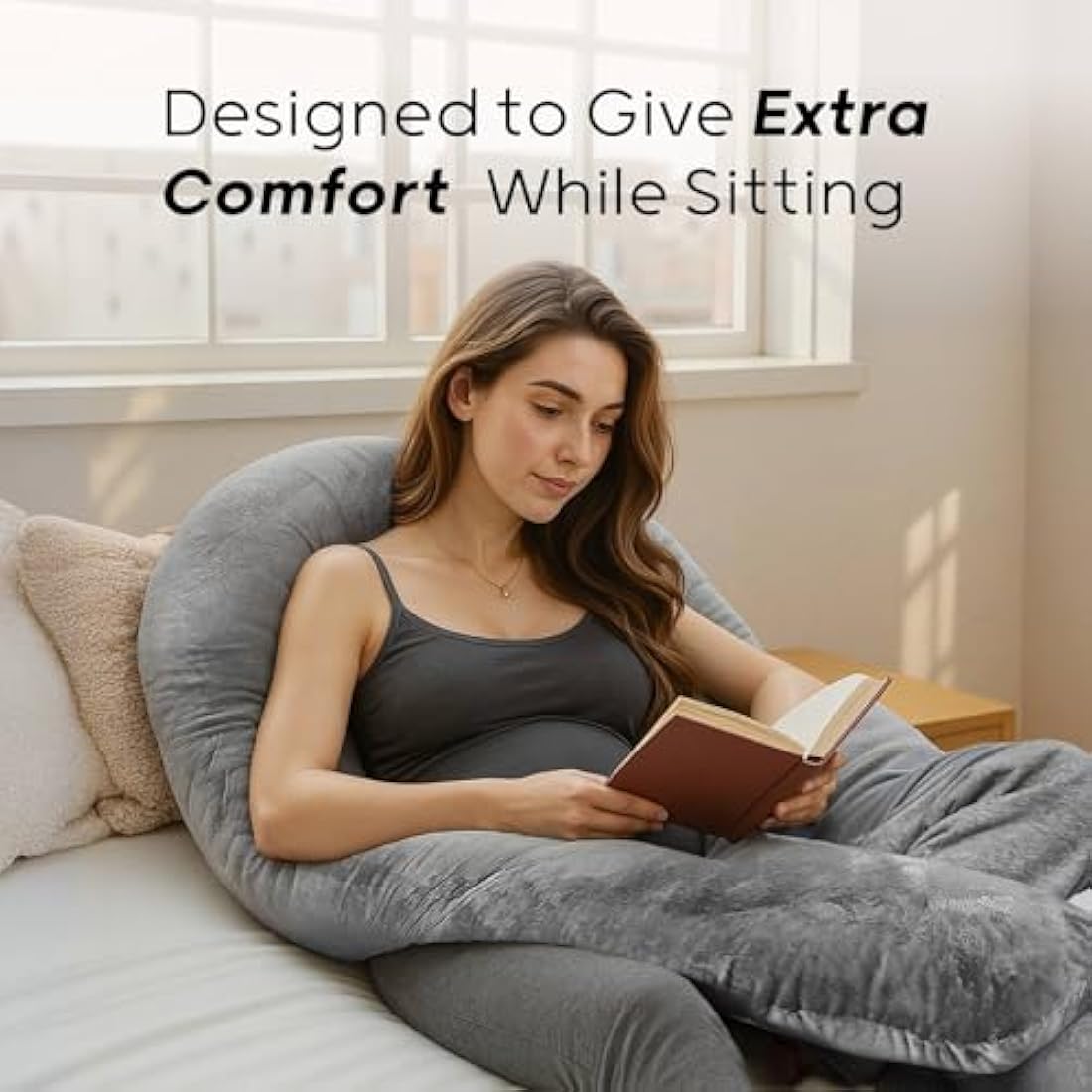 Nuliie Pregnancy Pillow for Sleeping, U Shaped Full Body Pillow Pregnancy Pillows, Maternity Pillow Support for Back, Hips, Legs for Pregnant Women, With Washable Velvet Cover (Grey)