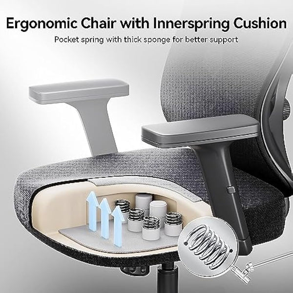Hbada P5 Ergonomic Office Chair with Adjustable Headrest and Lumbar Support, Comfy Spring Seat Cushion Support Computer Chair Tilt Function Swivel Mesh with Footrest