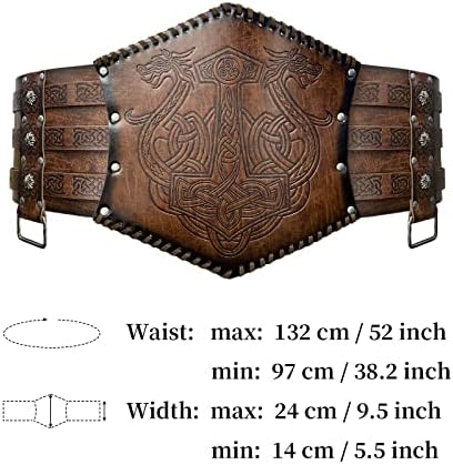 HiiFeuer Viking Embossed Waist Armor, Norse Faux Leather Wide Belt, Medieval Knight Corset Belt for LARP Costume