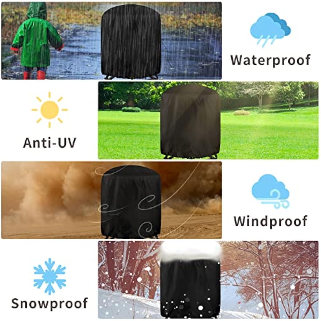 RICHIE Round Barbecue Cover, Kettle BBQ Cover 73x71cm Waterproof Heavy Duty 420D Oxford Fabric Round Gas Grill Covers with Drawstring Cord, Outdoor Grill Cover UV Resistant, Windproof & Rip-Proof