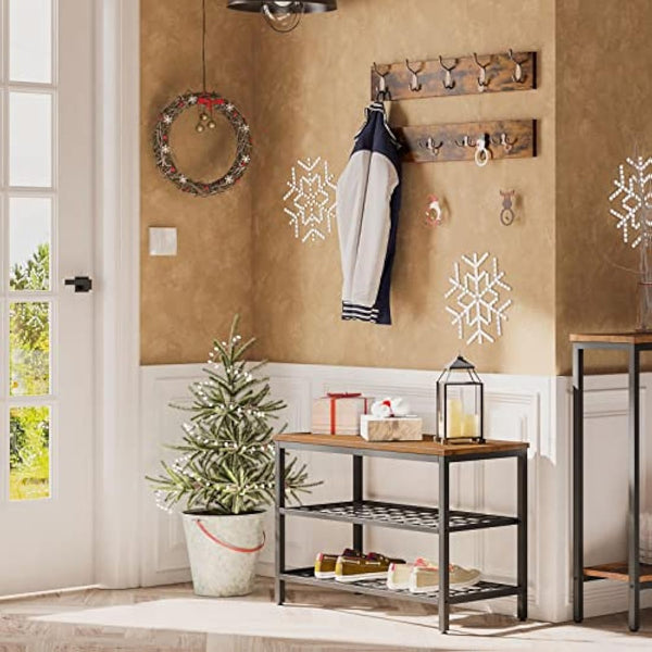 HOOBRO Shoe Rack with Coat Rack Hanger, Hall Tree, Hallway Shoe Bench Set with 9 Hooks and Shelf, Hall Stands, Coat Stand for Entryway, Sturdy, Industrial, Rustic Brown EBF07MT01