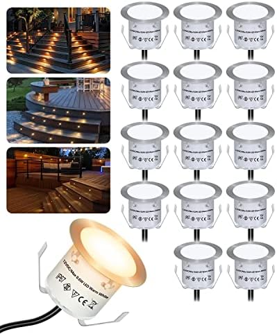 HIBOITEC 16Pcs Decking Lights, Lighting LED Deck Lights φ32mm, Warm White Decking Lighting, Waterproof Plinth Deck Light, for Outdoor, Garden, Floor Tile, Staircase, Wall Corner, Bathroom