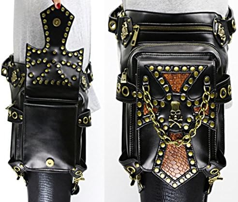FiveloveTwo® Steampunk Vintage PU Leather Waist Pack Hiking Fanny Pack Small Purse Multi-purpose Tactical Drop Leg Arm Shoulder Bag with Hip Belt