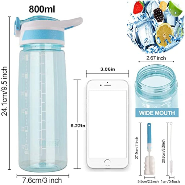 VENNERLI Water Bottle with Straw and Time Marking, Sports Water Bottle BPA Free Leak Proof Dishwasher Safe Reusable Tritan Drinks Bottle Durable Motivational for Adults Outdoor 800ml