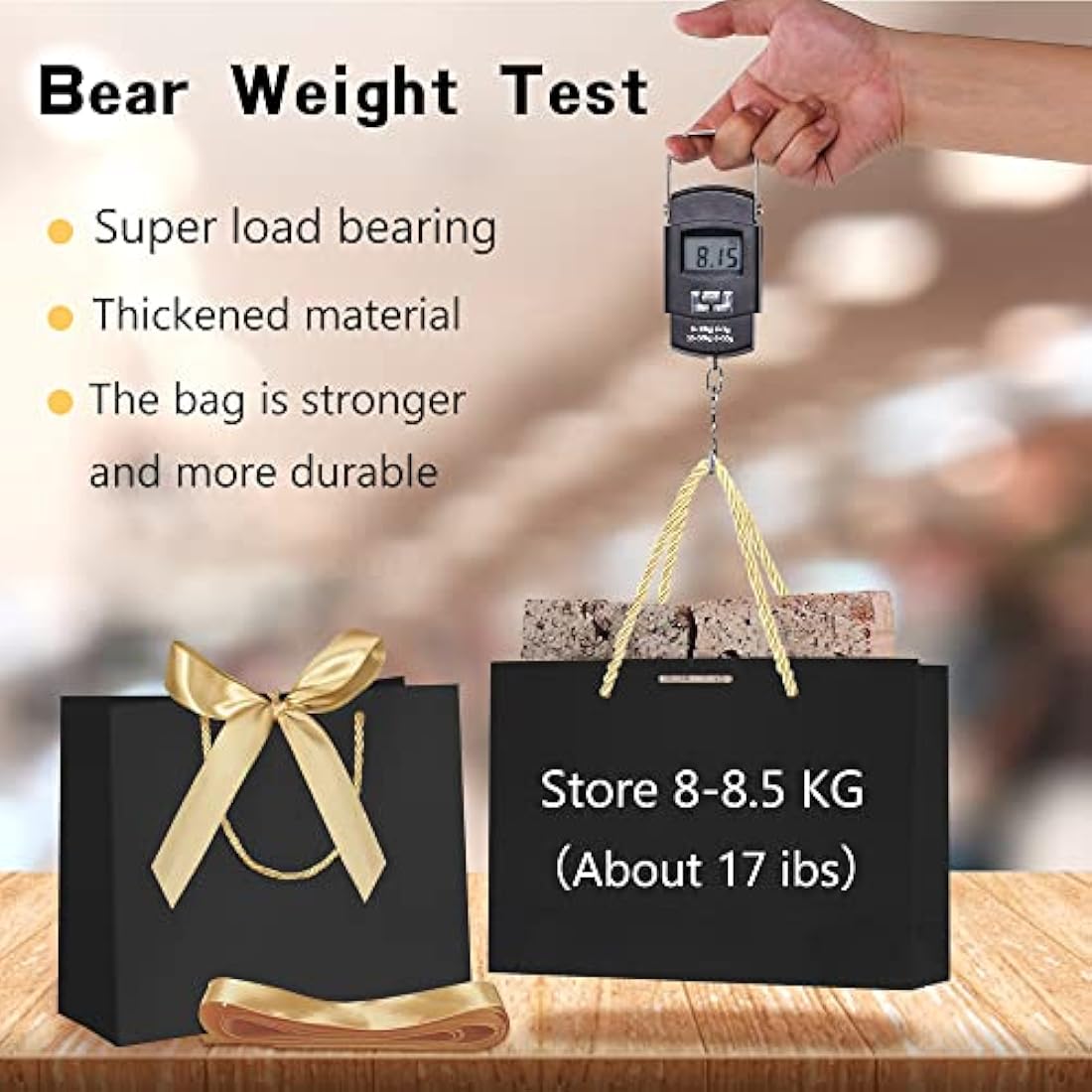 10pcs Gift Bag With Gold Ribbin Luxury Paper Party bag With Handles For Wedding Birthday Baby Shower Halloween Christams((32 * 25 * 10cm, Black)