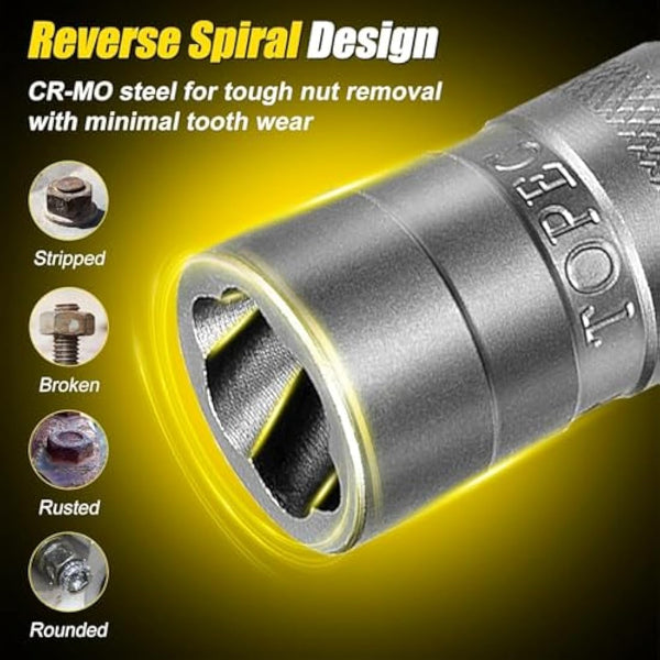 20Pcs Extended Version Bolt Extractor Set, Impact Bolt & Nut Remover Set, Stripped Lug Nut Remover, Extraction Socket Set for Removing Damaged, Frozen, Rusted, Rounded-Off Bolts, Nuts & Screws