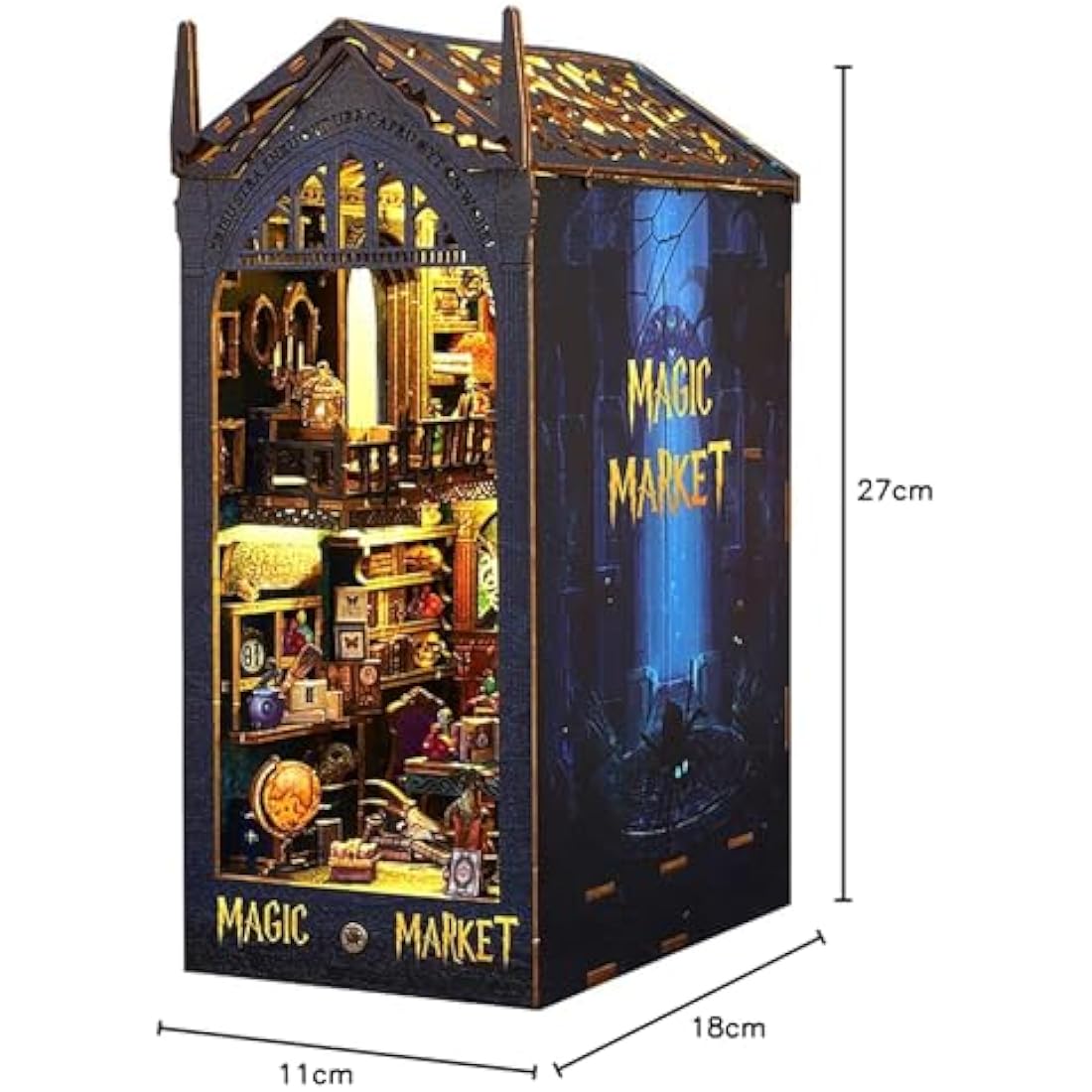 DIY Book Nook Kit - DIY Miniature Dolls House Kit with Furniture and LED Light, 3D Puzzle Wooden Art Bookends, Model Kits for Adults to Build (Magic Bazaar)