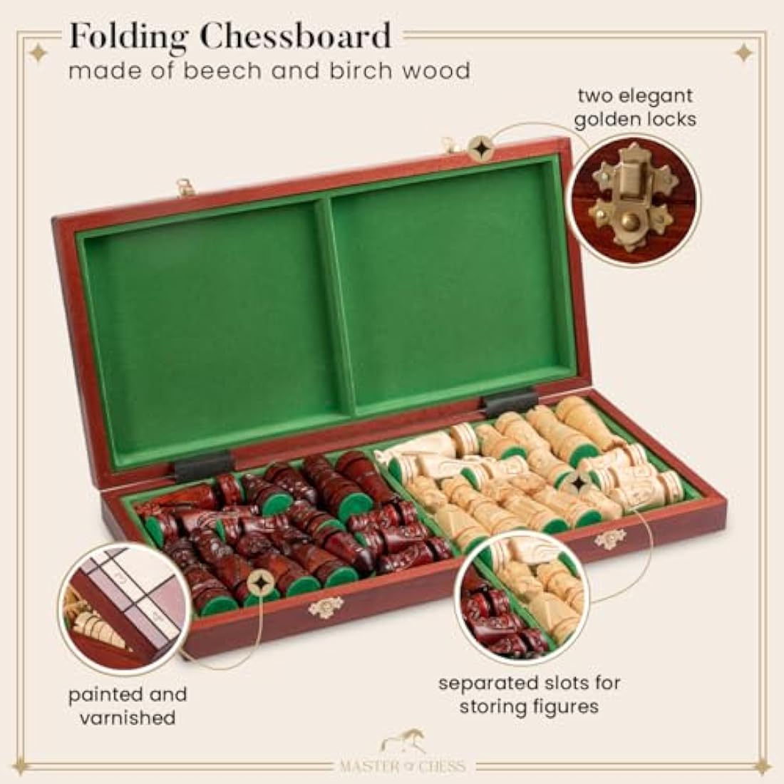 Master of Chess Wooden Chess Set with Pieces “CASTLE DELUXE” 50 cm / 20 in - Handmade, Inlaid and Large Foldable Chess Board Game for Adults and Kids