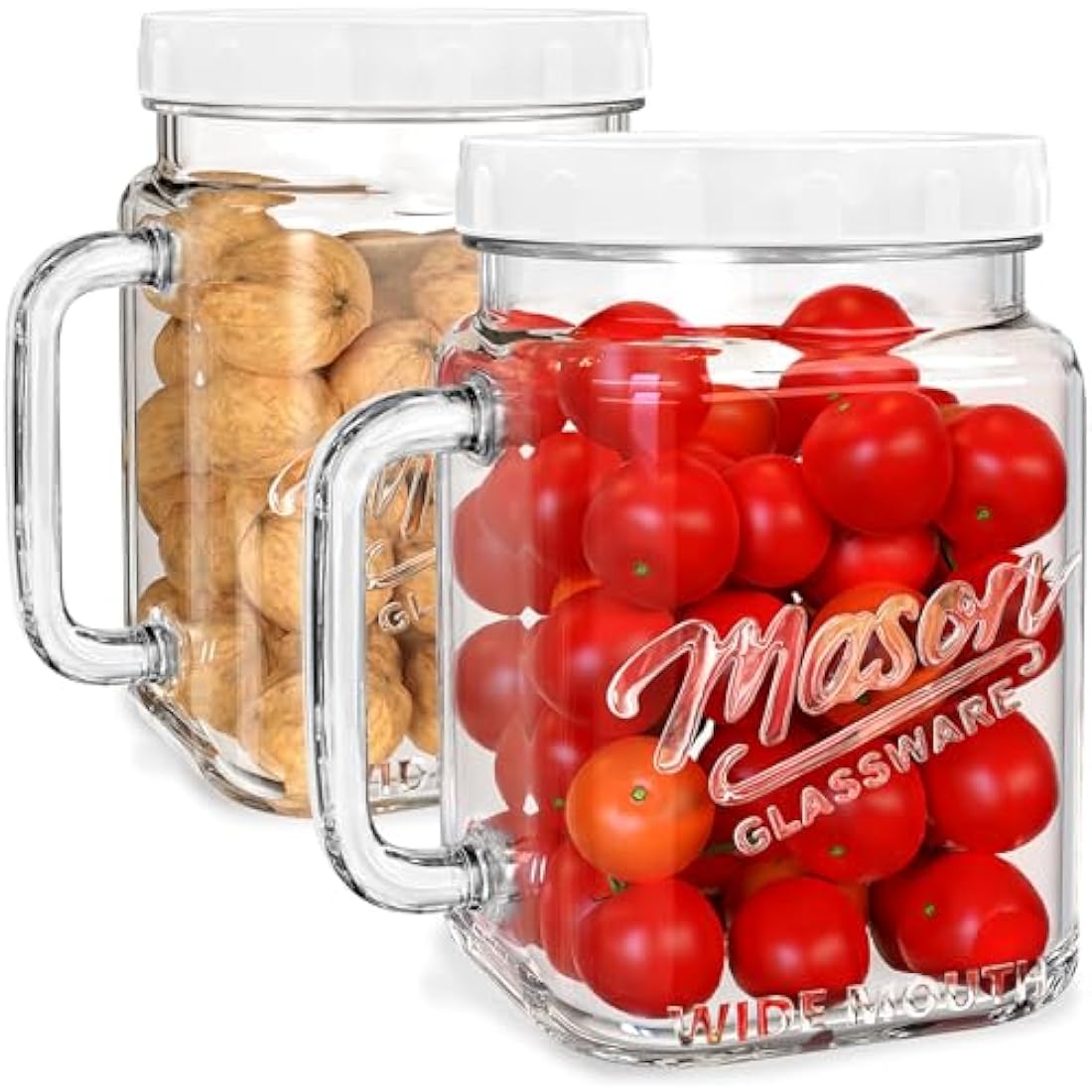 Absovetu 2 Pack Large Glass Jars with Lids 2160 ml/74oz - Wide Mouth Mason Jars with Handle Glas Storage Jars with Lids Airtight for Juice Milk Water Pickle Hot Chocolate Coffee