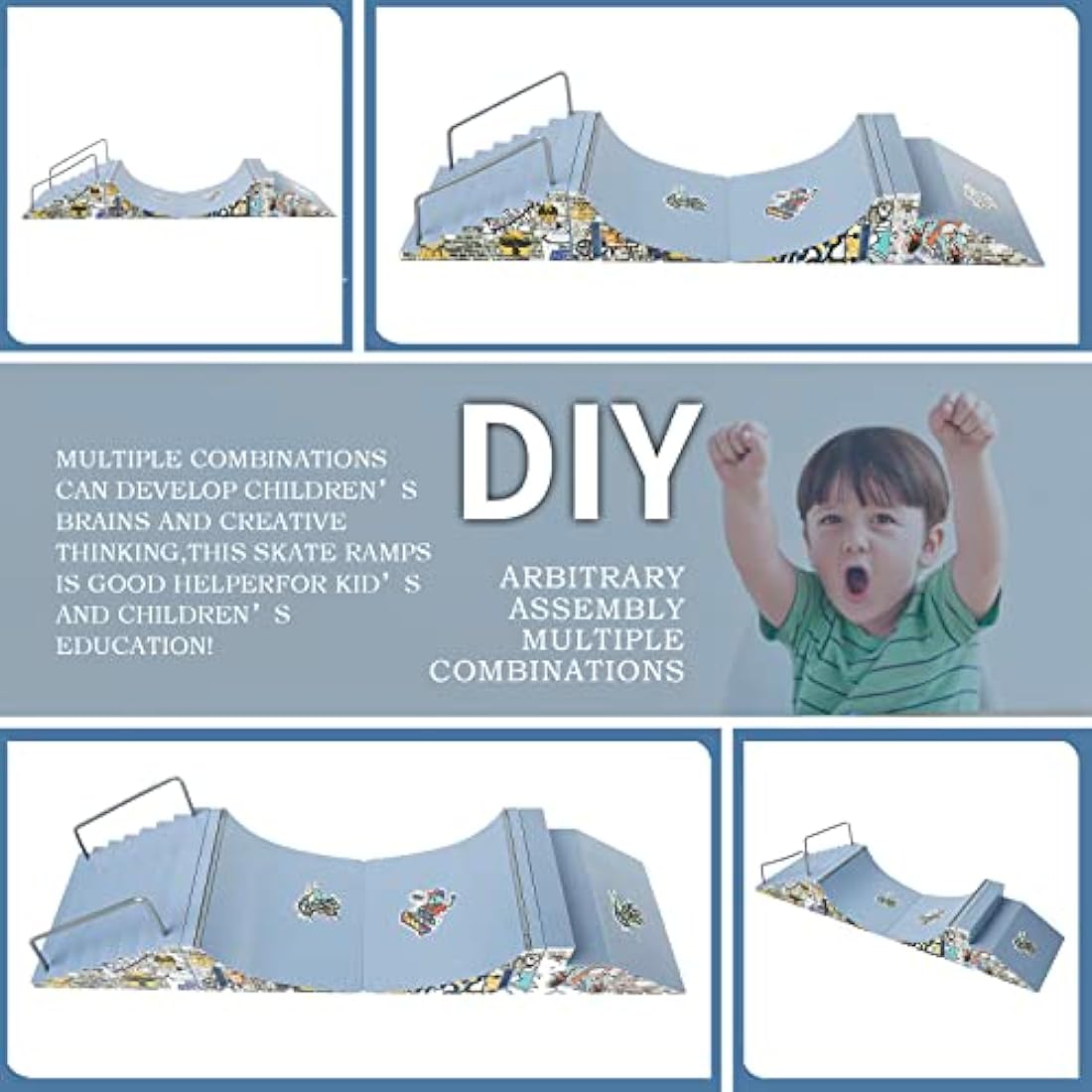 HIHOBDAY 4Pcs Skate Park Kit Ramp Parts for Finger Skateboard Park Kit Part Training Props with Finger Skateboards Skates and Scooters(blue)