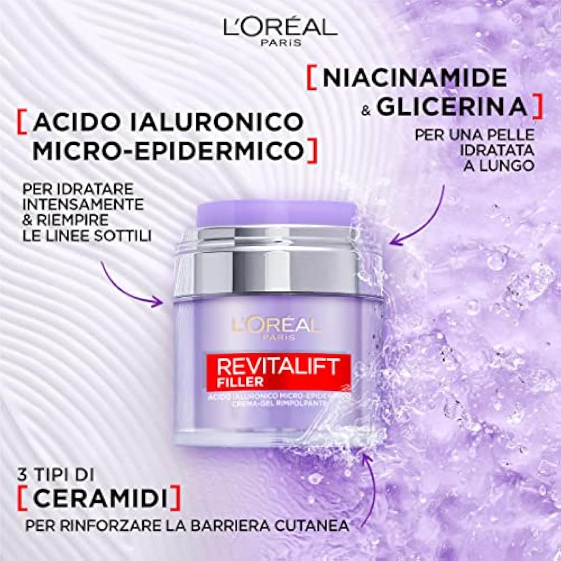 L'Oréal Paris Revitalift Filler Nourishing and Hydrating Facial Plumping Gel Cream with Hyaluronic Acid for All Skin Types - 2x 50ml Jars