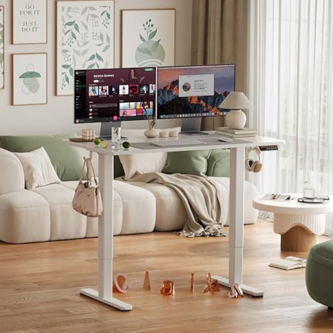 Claiks Electric Standing Desk, Adjustable Height Stand up Desk, 120x60 cm Sit Stand Home Office Desk with Splice Board, White Frame/White Top