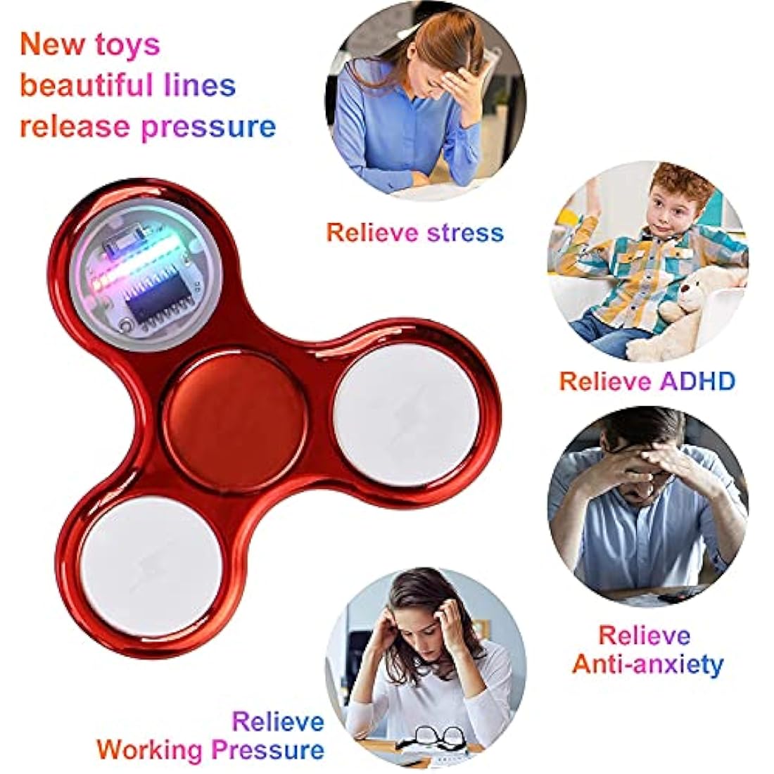 Dilabnda 6 PCS Light Age 3+ up Fidget Spinner Toys, LED Sensory Hand Fidget Toys, Glow in The Dark Multiple Flash Modes Finger Toys Pack for Birthday Party Favors