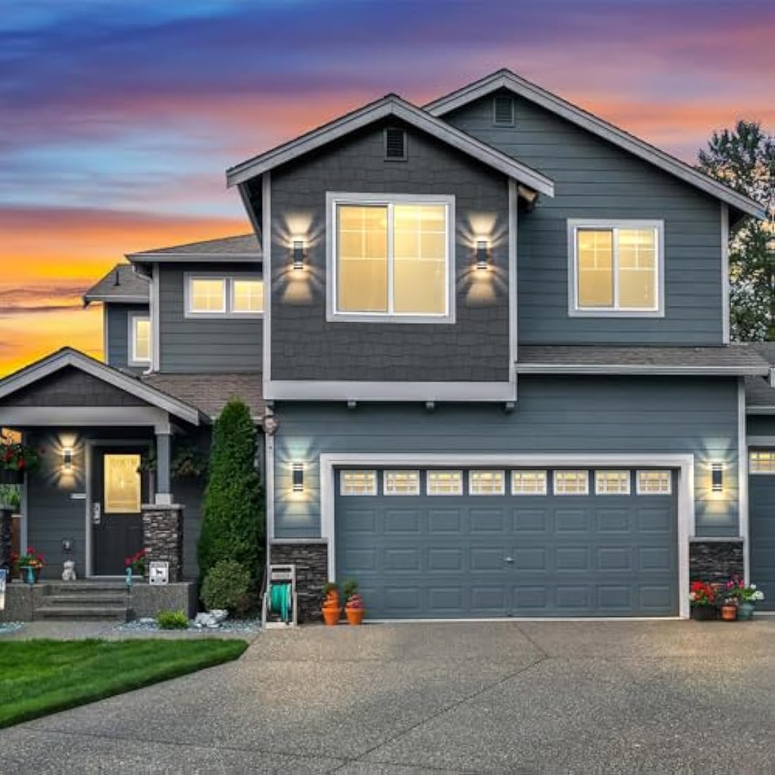 CELAVY Outdoor Wall Lights Mains Powered Outside Up Down Lights, IP65 LED Porch Front Door Light, Waterproof Square GU10 Exterior Modern Lighting External Electric Sconce Lamp for House 2 Pack, Grey