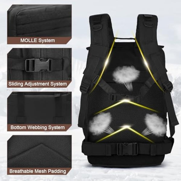SHANNA 45L Military Tactical Backpacks, Large Capacity Hiking Camping Backpack, Waterproof Outdoor Sport Gym Travel Daypack Molle Army Rucksack 3 Day Bug Out Bag Survival Equipment for Men Women