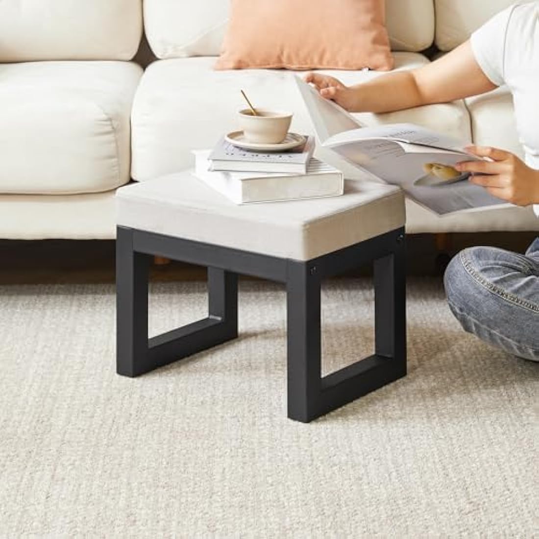 IBUYKE Small Foot Stool with Padded Seat, Pouffe Stool Change Shoe Footrest, Ottoman Footrest Extra Seating for Entryway for Living Room Bedroom, Gray WBD001G-X