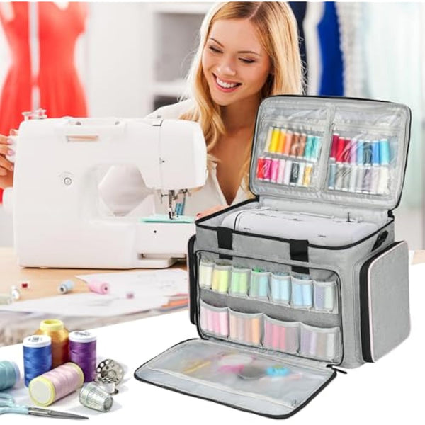 Sewing Machine Carrying Case Bag Compatible for Most Standard Singer,Brother,Janome with Multiple Storage Pockets,Universal Travel Tote Bag with Shoulder Strap for Sewing Machine and Supplies,Grey