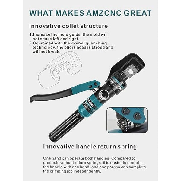 Hand Operated Hydraulic Crimping Tool Range 12 AWG-2/0 AWG for Cable lugs Hydraulic Crimping Crimper Wire Terminal Lug Tool with 9 Pairs Dies