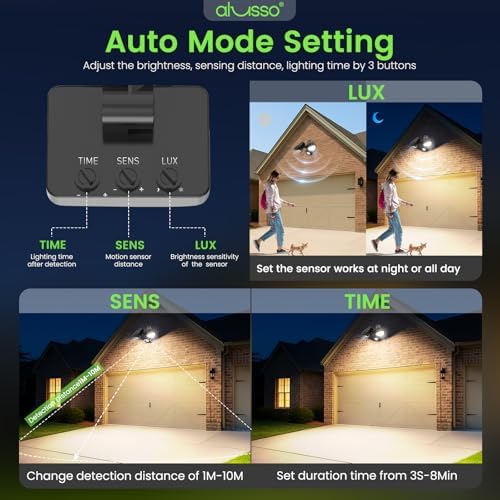 ALUSSO 25W LED Security Lights Outdoor Motion Sensor LED Floodlight, IP54 Waterproof Outside PIR Flood Light, 3000K 4000K 6500K Adjustable Wall Light for Garden Patio Backyard Garage
