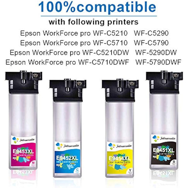 Jettruemedia T9451-T9454 Ink Cartridges Compatible with Epson T9451 T9452 T9453 T9454 Inks for Epson WorkForce Pro WF-C5710DWF WF-C5790DWF WF-C5210DW WF-C5290DW WFC5210 WFC5290 WFC5710 WFC5790(4-Pack)
