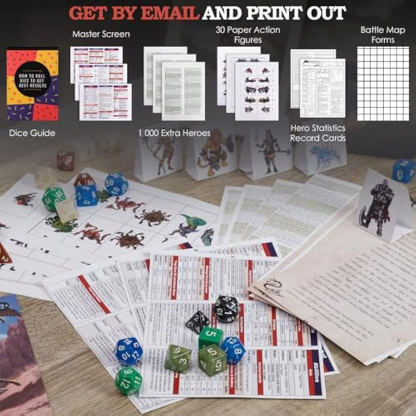 Dungeons and Dragons Essentials Kit - Starter Set Extra 6 Dice Sets, Flannel Bags, Master Screen, Figures, New Heroes, Dice Guide, Statistic Sheets - DND 5th Edition Rolling Board Game