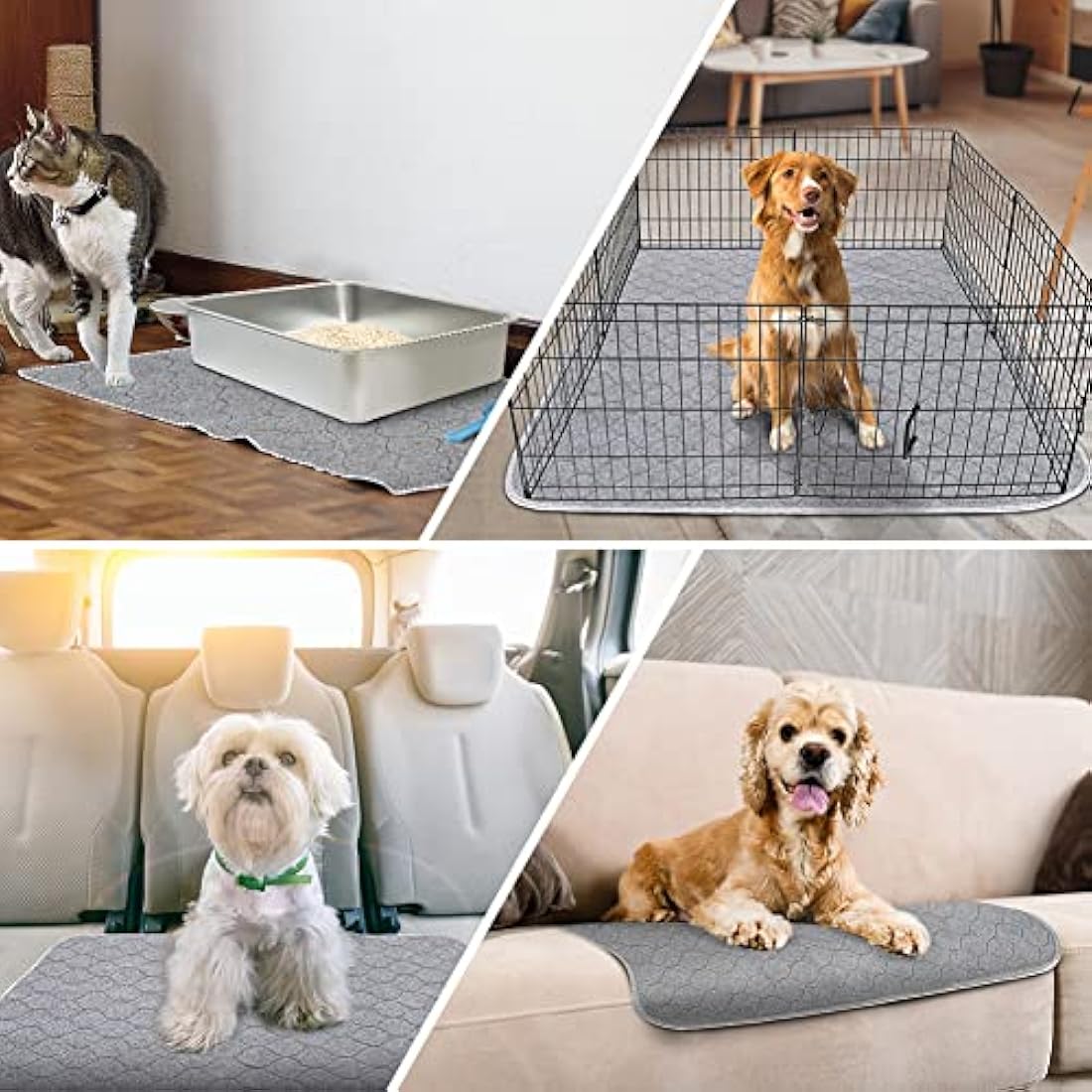 2 Pack Washable Dog Pee Pads - Instantly Absorbent and Reusable for Puppy Training - Waterproof Pet Mat for Dogs, Rabbits, Bunnies, and Small Animals - 125x125cm