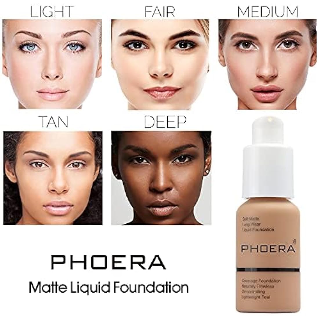 ABRUS® - Phoera Foundation Makeup, Full Coverage, Soft Matte Oil Control Concealer, Liquid Foundation, Long Lasting 24HR Waterproof and Blendable 30ml (102 Nude)