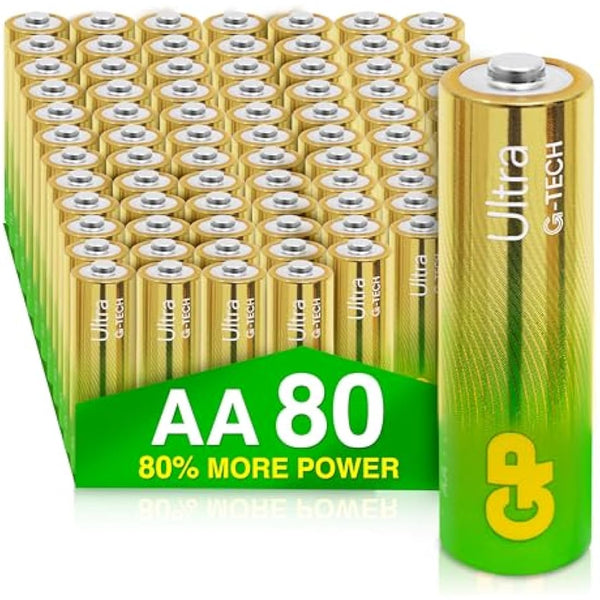 AA Batteries pack of 80 by GP AA Batteries Ultra Alkaline - 10 year shelf life, ideal for everyday hungry devices, long lasting power, anti-leakage technology | also known as LR06, MN1500, 15A, AM3