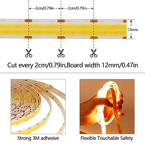 GOMING 32.8ft(10M) DC 24V Double Row COB LED Strip Light Warm White 3000K IP65 Waterproof 6000LEDs CRI 93+ 20000lm Uniform Glow Dotless Flexible LED