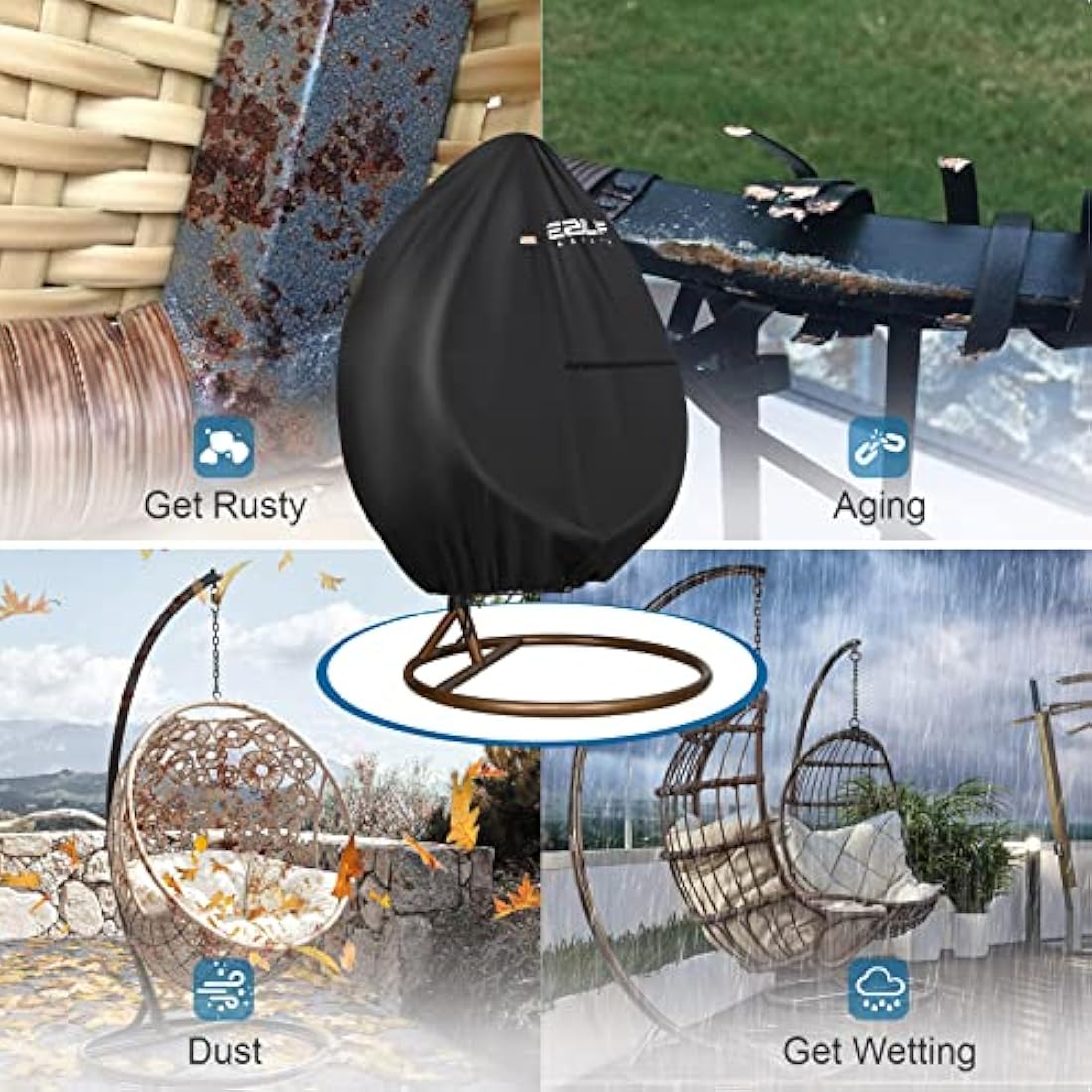 Ezilif Egg Chair Cover, 420D Heavy Duty Oxford Egg Chair Covers Waterproof, Hanging Egg Chair Cover with Waterproof Zipper, UV-Anti & Windproof Cover for B&M & Aldi Swing Chair, 190 x 115cm