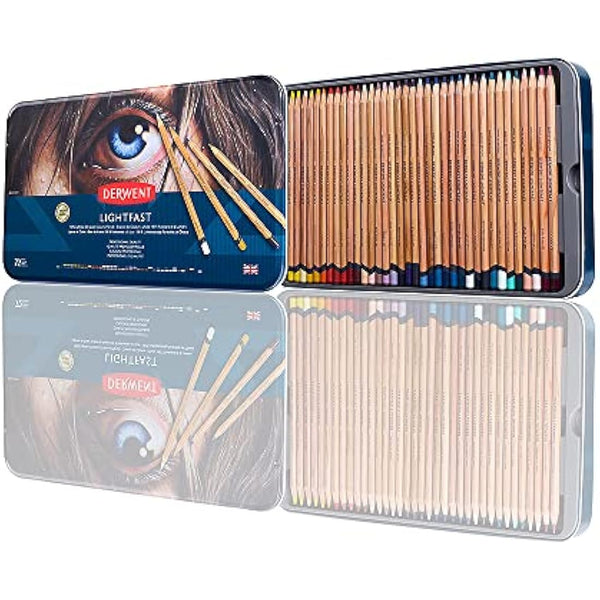 Derwent Lightfast Pencils Set Of 72 In Tin, 4mm Round Core, Premium Core Strength, Creamy Texture, Ideal For Fine Art Drawing & Colouring, Professional Quality, 2302722